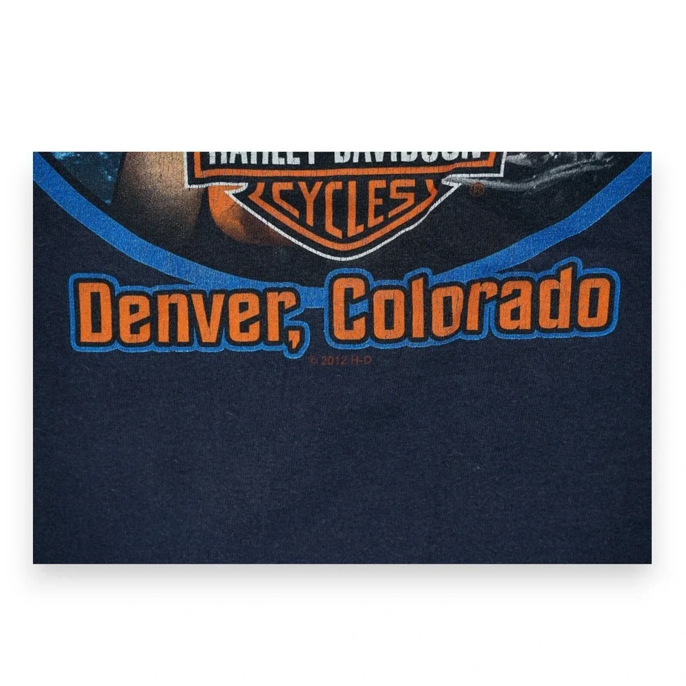 Harley Davidson 2012 Mile High Denver, Co T Shirt Size XL Female Aviator Blue - Picture 3 of 5